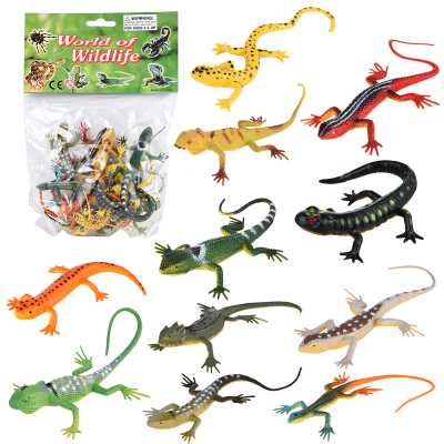 Manufacturer direct card head bag lizard model simulation animal model toys 12 colorful lizard toys for children