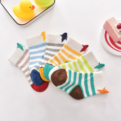 Spring and Autumn New Cartoon Striped Cute Baby Socks Men and Women Baby Comfortable Combed Cotton Socks Warm Children's Socks
