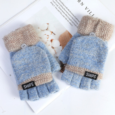 Factory Wholesale Custom Men's Autumn and Winter Thick Warm Gloves Flip Female Open Finger Half Finger Wool Knitted Gloves