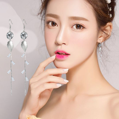 925 Silver Earrings Artificial Zircon Women's Earrings Korean Elegant Earrings Long 2020 Hot Sale Factory Direct Sales Wholesale