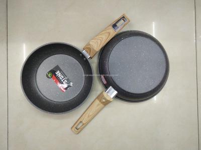Marble iron frying pan with wooden handle