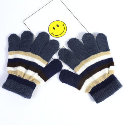 Winter Boys Contrast Color Five Finger Knitting Wool Gloves Children Warm Thickened Wholesale Custom All Kinds of Knitted Gloves Jacquard
