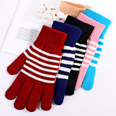 Korean Style Touch Screen Knitting Wool Gloves Men and Women Winter Driving Cycling Warm Velvet Padded Thickened Couple Student Full Finger Gloves