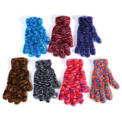 Factory Direct Sales Feather Segment Dyed Gloves Female Winter Warm Wool Plush Korean Version Thickened Fleece Touch Screen Knitted Gloves