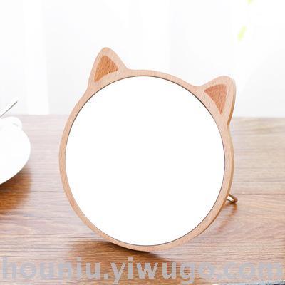 Original design cute cat wood desktop makeup mirror adjustable hd wood mirror a hair replacement