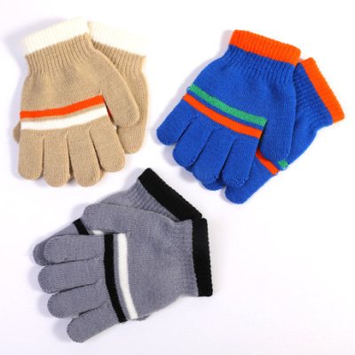 Children's Gloves Autumn and Winter Cute Thermal Knitting Wool Five Finger Children's Gloves Boys and Girls Toddler