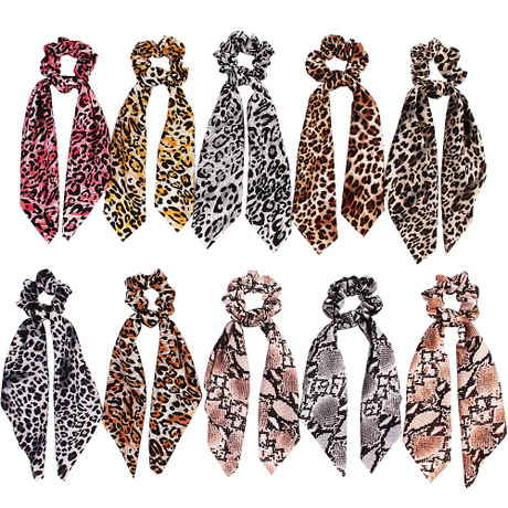 qiyue amazon‘s new foreign trade fashion leopard ribbon hair ring square scarf elastic band headband jewelry wholesale