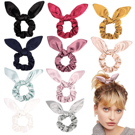 new european and american popular cute glossy rabbit ears hair ring fabric wire small fresh hair tie c63