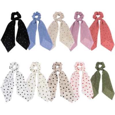 Qiyue printed silk scarves simple love wave dot large dovetail ring ribbon ponytail hair ring manufacturers direct custom C49