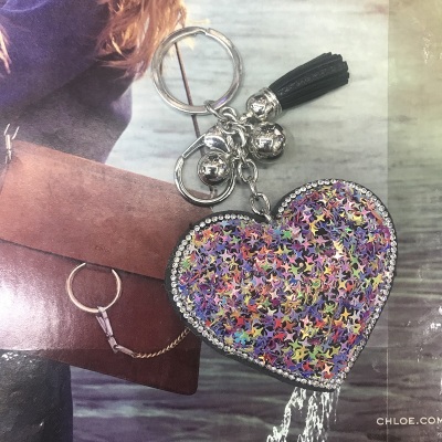 Large heart paste sequins (PVC various mini graphics) rhinestone edge key chain pendant