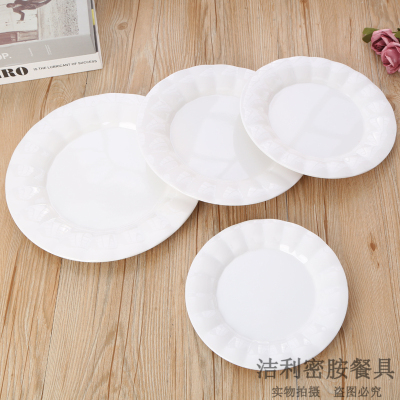 Melamine White Imitation Porcelain Plate Flat Plate Shallow Plate round Tableware Disc Home Use and Commercial Use Plastic Fast Food Dish