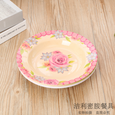 Commercial Hotel Western Restaurant Buffet Plate round Fast Food Plate Rose Printing Pattern Melamine Material Plate