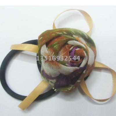 Korean version of cloth art rose camellia popular rubber band flower tiara