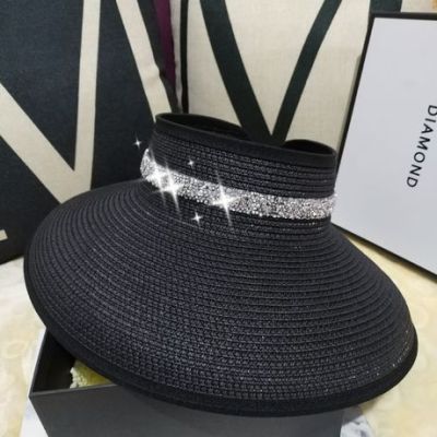 South Korea inset diamond Hepburn socialite fashion hollowtop hat women summer beach sun protection uv protection hat big brim straw hat