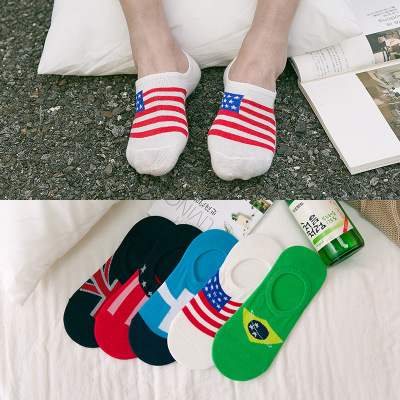 Summer men's invisible socks personality flag silicone anti-slip shallow mouth men's ship socks manufacturers  spread 