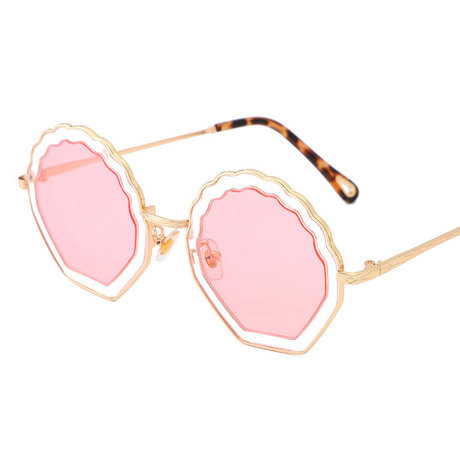 New Fashion Flower Sunglasses round Frame Double Circle Hollow out Irregular Sunglasses Flower Wave Pattern Glasses