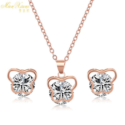 Korean Style New Necklace and Earring Suit Combination Women's Korean Earrings Pendant Ornaments Set Jewelry Three-Piece Set Wholesale