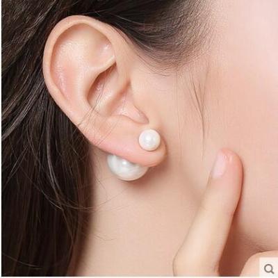 Double-Sided Pearl Stud Earrings for Women Korean Fashion Perfect Circle Strong Light Flawless Natural Mother and Child Shell Pearls Earrings Eardrops Wholesale