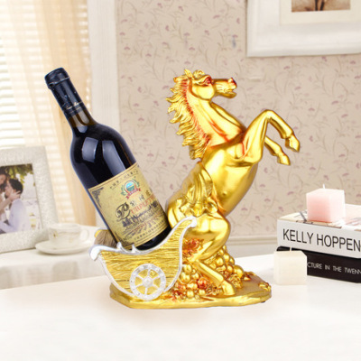 Resin Craft European Champagne Double Horse Pull Car Wine Rack Decoration Home Living Room and Wine Cabinet Decorations Gift Decoration
