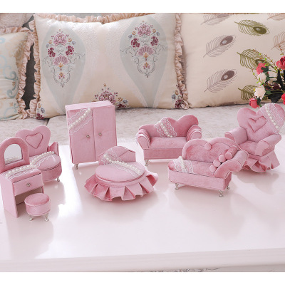 Exclusive Design Pearl Lace Pink Fleece Fabrics European Korean High-End Furniture Furniture Sofa Jewelry Box Storage