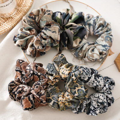 Europe and America Cross Border Tie Dye Flannel Hair Elastic Autumn and Winter Women's Tie Hair Camouflage Snake Pattern Large Intestine Ring Hair Accessories