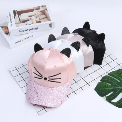 Korean version of fashion spring and summer women's cat inlaid diamond baseball cap tide style cat ears outdoor net cap leisure cap