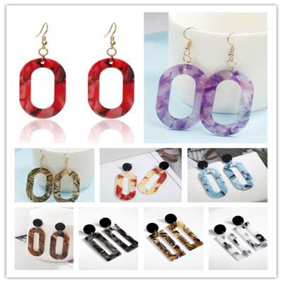 Japanese and Korean version of simple brand acetic acid version of leopard print earrings acrylic plate geometric resin 