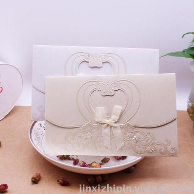 Europe-style wedding invitation card card card card hollow-stamping gravure printing ribbon decoration manufacturers direct sales