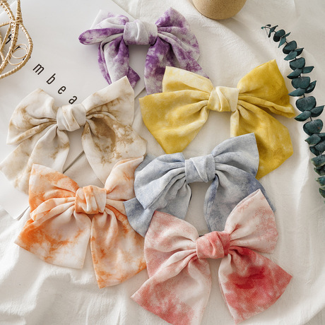 japanese and korean new tie-dyed bow knot spring clip women‘s updo 10cm knot cloth hairpin wholesale