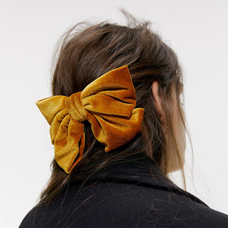 japanese and Korean Cross-Border Autumn and Winter New Velvet Bow Hairpin Ol Hairpin Flannel Top Clip Knot Spring Clip Headdress