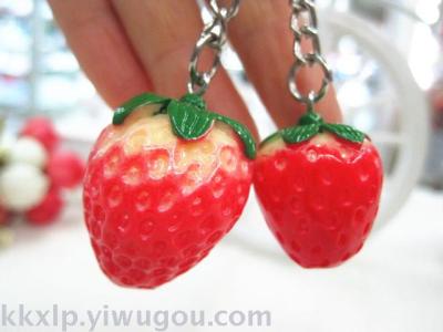 Resin strawberry key chain pendant apple strawberry special wholesale imitation strawberry key ring