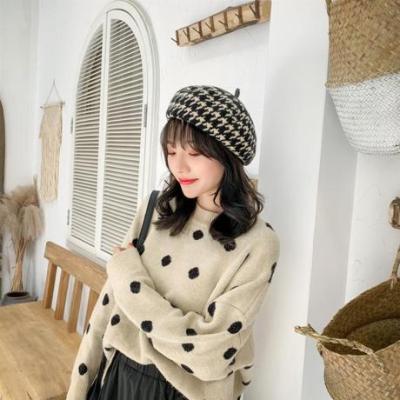 Web celebrity point color beret getting small head circumference adjustable autumn/winter retro sweet and lovely bud hat wool octagonal hat