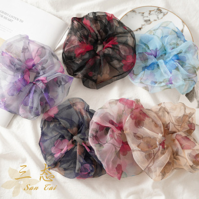 Spring and summer Of Japan and South Korea Ins thin doughnut ring female fresh broken large intestine three States organza hair ring wholesale, just right for intestine and intestine