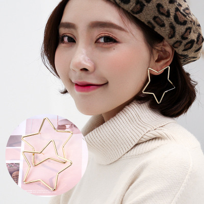 Five-Pointed Star Circle Earrings Exaggerated Large Hoop Earrings Five-Star Earrings Fashion Fashionmonger Earrings Factory Direct Sales Wholesale