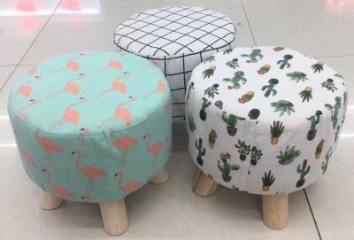 Factory Direct Sales Shoe Changing Stool Fashionable Small round Stool Solid Wood Low Stool Creative Footstool Fabric Stool Can Also Be Customized by Sample