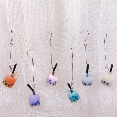 Bubble Tea Earrings for Women New 925 Silver Ear Hook Retro Hong Kong Style Cute Eardrops Girl Factory Direct Sales Wholesale