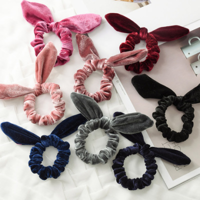 Korean version of new autumn and winter simple wire rabbit ears flannelette large intestine ring dovetail ring cross - border head rope head ornaments