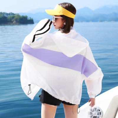 Sun protection clothing in women's long summer new Korean version of loose hooded uv protection beach thin