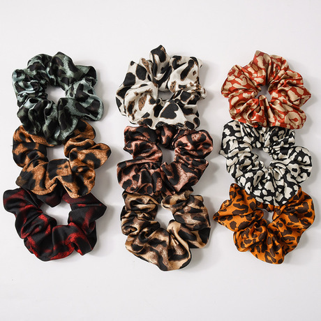 cross-border new european and american large intestine ring hair ring leopard print color released circle female ol commuter elastic band head rope ornament wholesale