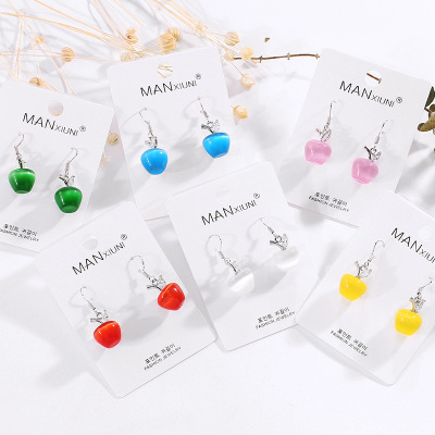 Yiwu Factory Hot Selling Popular European and American Korean Style 6 Color Apple Opal Earrings Temperament Female Ornament Stone Silver