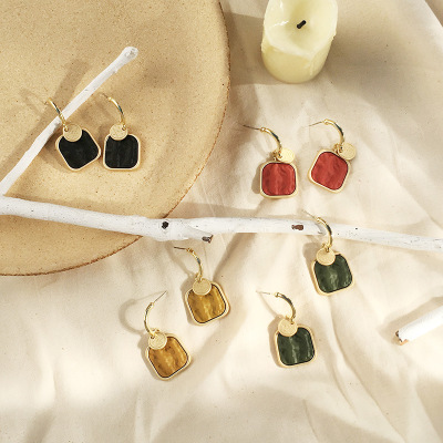 925 Silver Pin Earrings Korean Style Trendy Earrings Square Autumn/Winter Earrings All-Match Earrings Elegant Mid-Length Women Wholesale