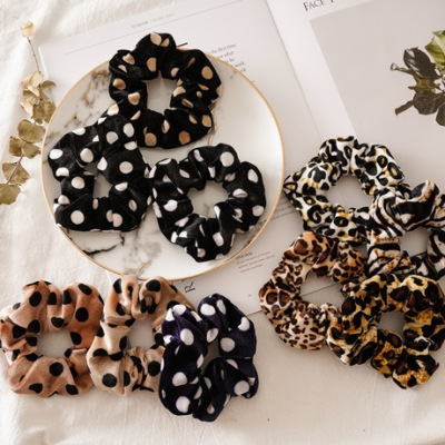 Three state of autumn winter new leopard pattern dot flannelette large intestine ring dovetail ring ladies tie the hair elastic cloth ring head ornaments batch
