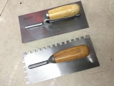 Wooden handle aluminum foot work with clay trowel rubber handle banana handle aluminum foot steel tape sheet