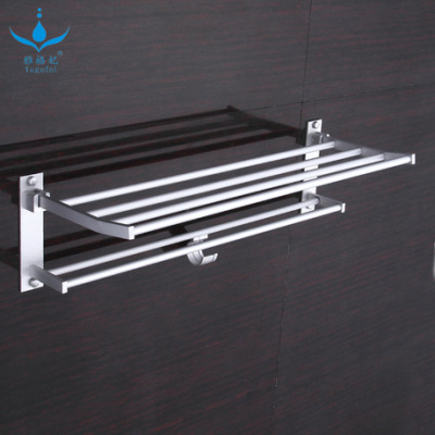 Space aluminum towel rack double folding movable towel rack bathroom with hook toilet rack for e-commerce