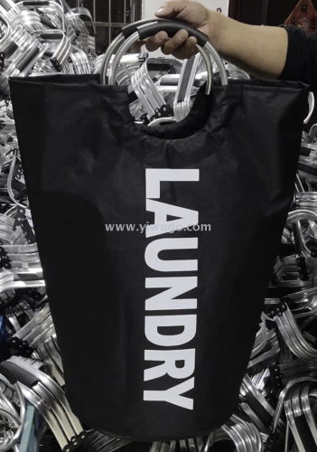Aluminum Tube Portable Canvas Bag Laundry Basket Foldable Toilet Storage Laundry Basket Dustproof Storage Bag