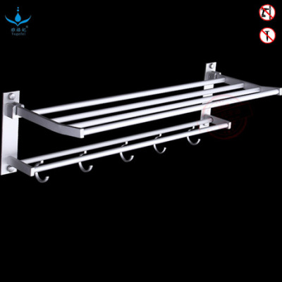 Space aluminum folding non-perforating towel rack bathroom rack double fold with hook non-perforating towel rack