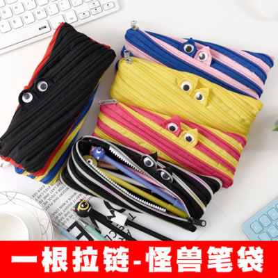 A Zipper Little Monster Pencil Case Funny Personality Creative Stationery Canvas Pen Bag Student Gift Cartoon Storage Bag