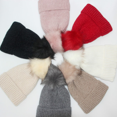 Hats female Korean version of students chenille warm and thickened fur ball Hats go with autumn and winter knitted Hats