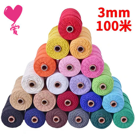3mm handmade colored cotton rope diy handmade material binding decorative rope 100 m a roll
