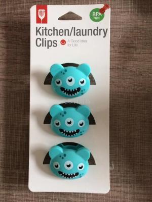 BYT-3 small three-eyed monster food seal clip environmentally friendly plastic clip cartoon clip